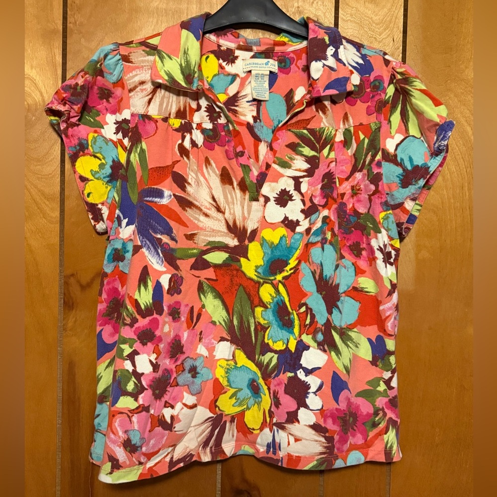 Caribbean Joe Vibrant Floral Button Down Shirt